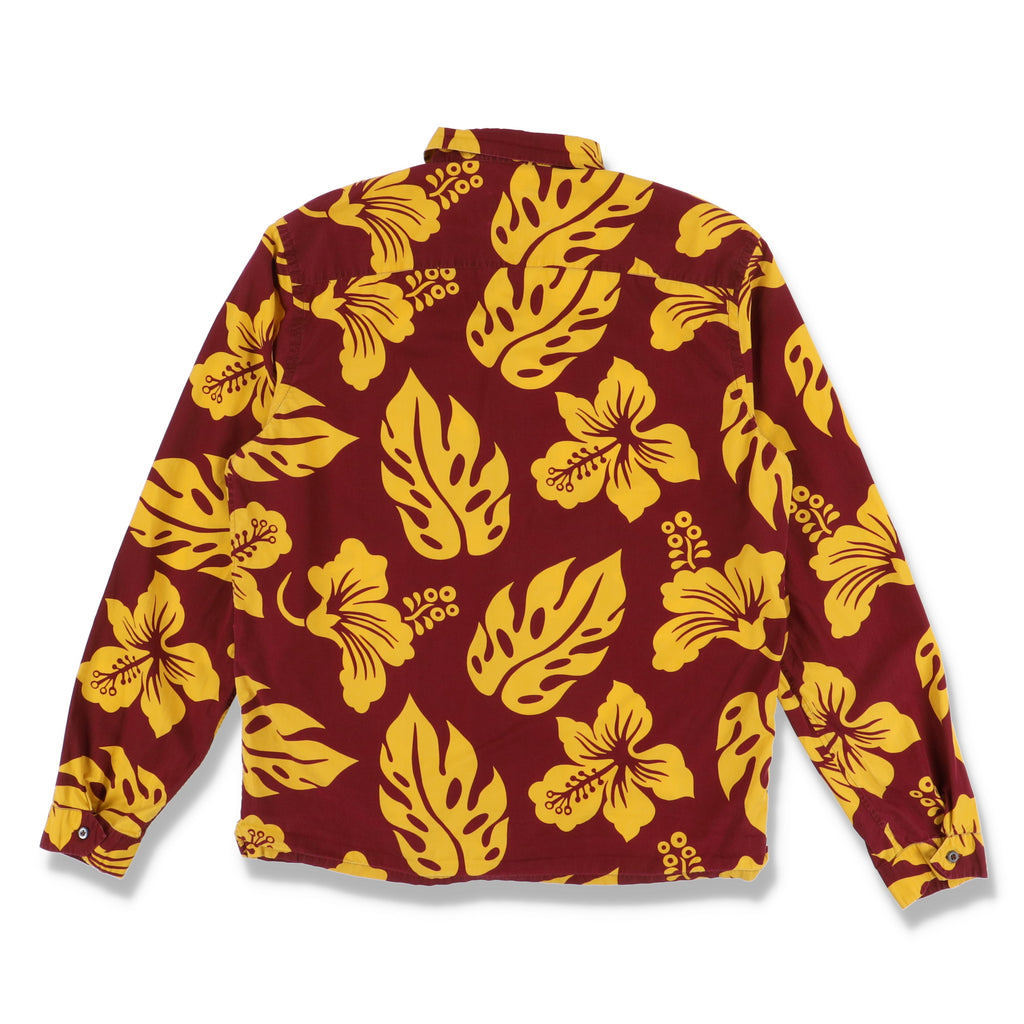 Prada Burgundy and Yellow Hibiscus Floral Runway Shirt