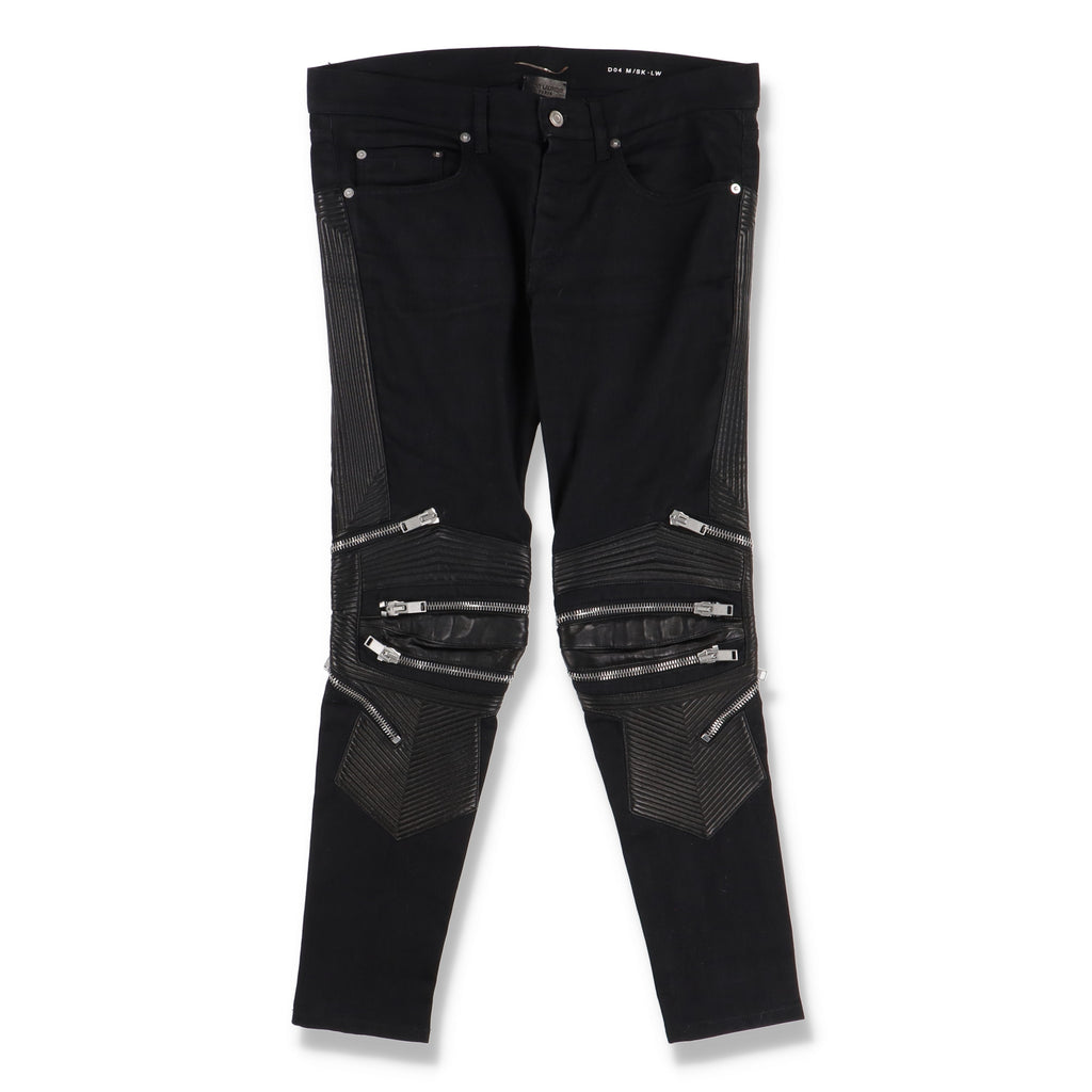 Saint Laurent Paris FW14 Leather and Denim Multi-Zip Biker Jeans