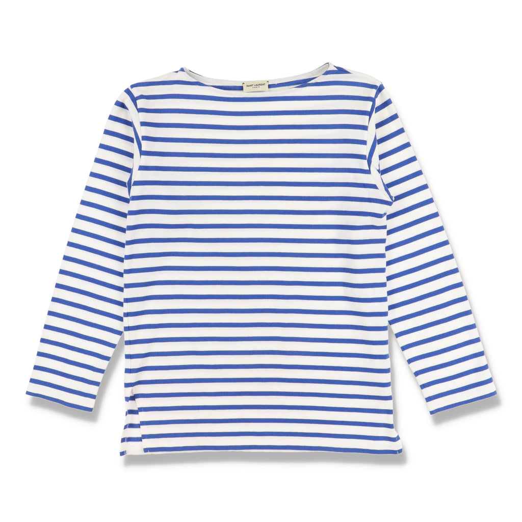 Saint Laurent Paris Light Blue Striped Mariniere Boat Neck Long Sleeve T-Shirt