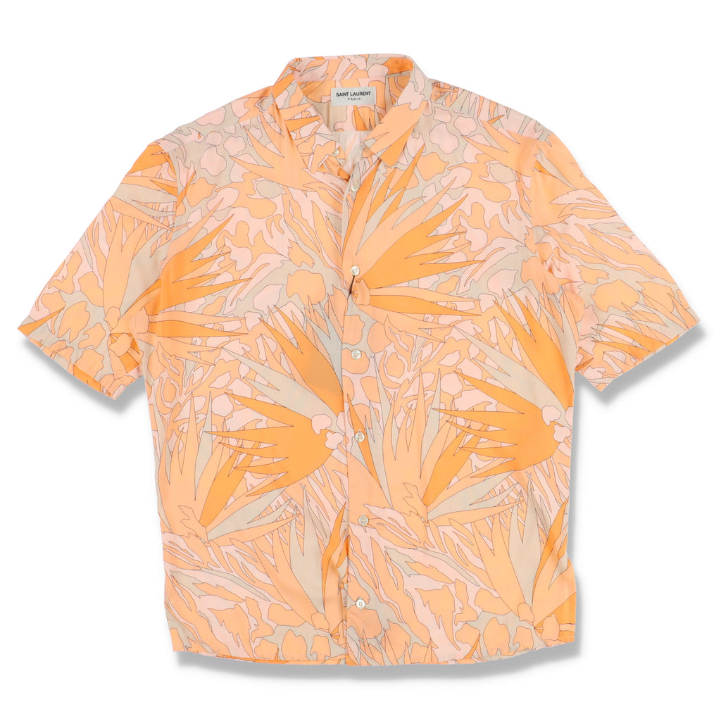 Saint Laurent Paris Orange Jungle Print VIscose Short Sleeve Shirt