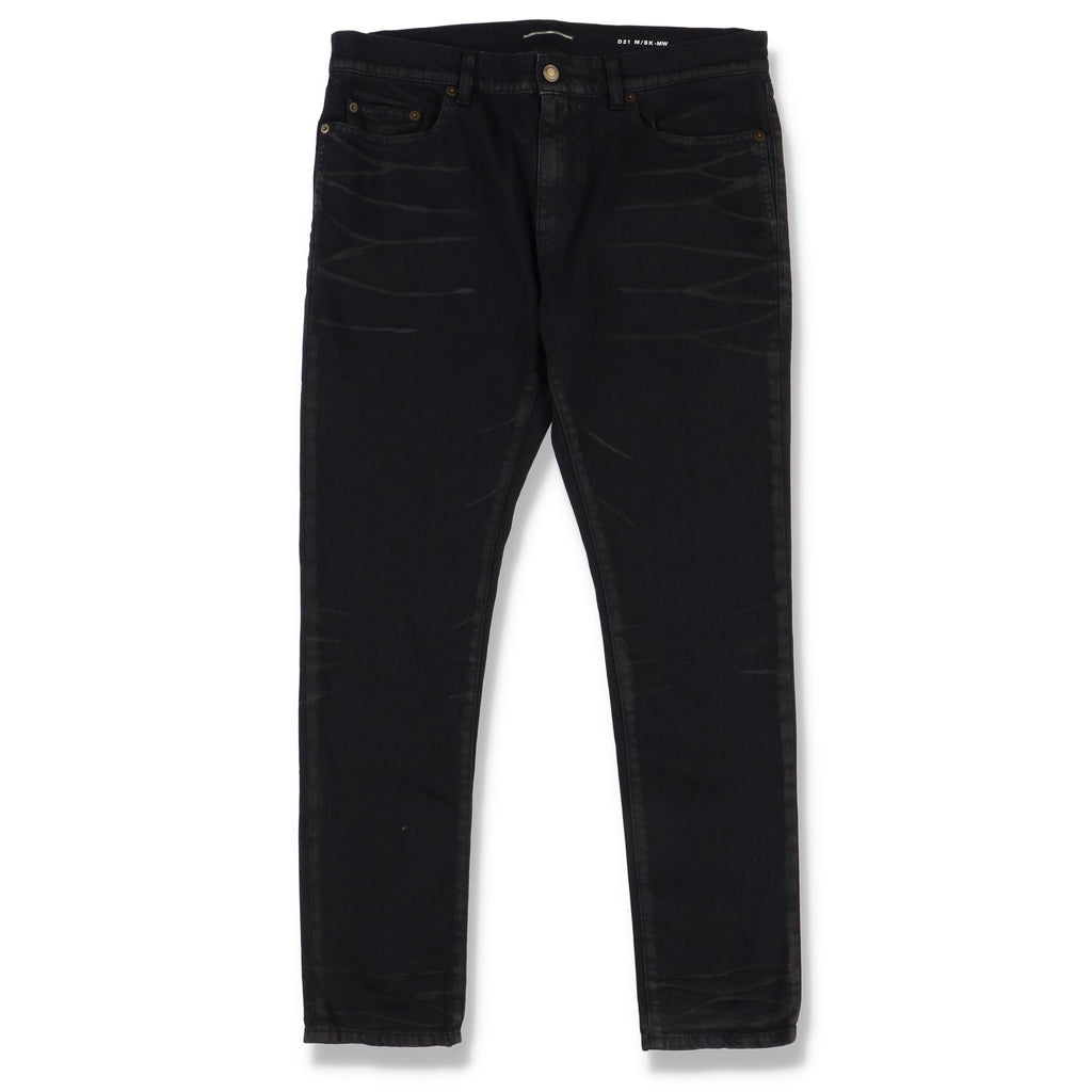 Saint Laurent Paris D21 Black Lightly Waxed Skinny Jeans