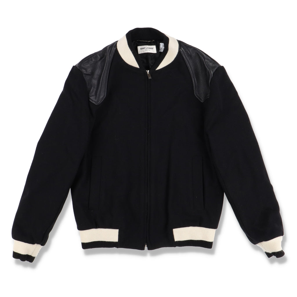 Saint Laurent Paris Black Wool Teddy Jacket with Leather Panels