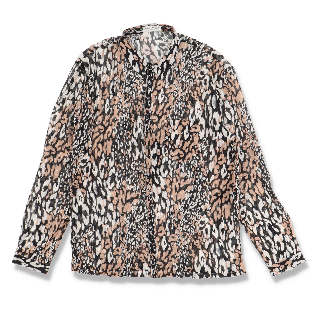 Saint Laurent Paris Leopard Print Silk Blend Shirt