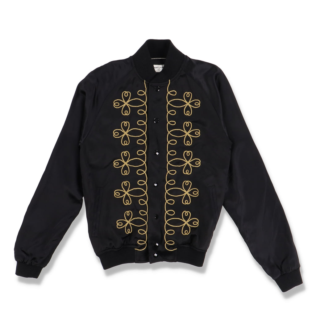 Saint Laurent Paris SS15 Black Satin Napoleon Embroidered Teddy jacket