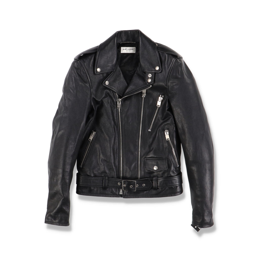 Saint Laurent Paris Black Washed Calf Leather L17 Biker Jacket