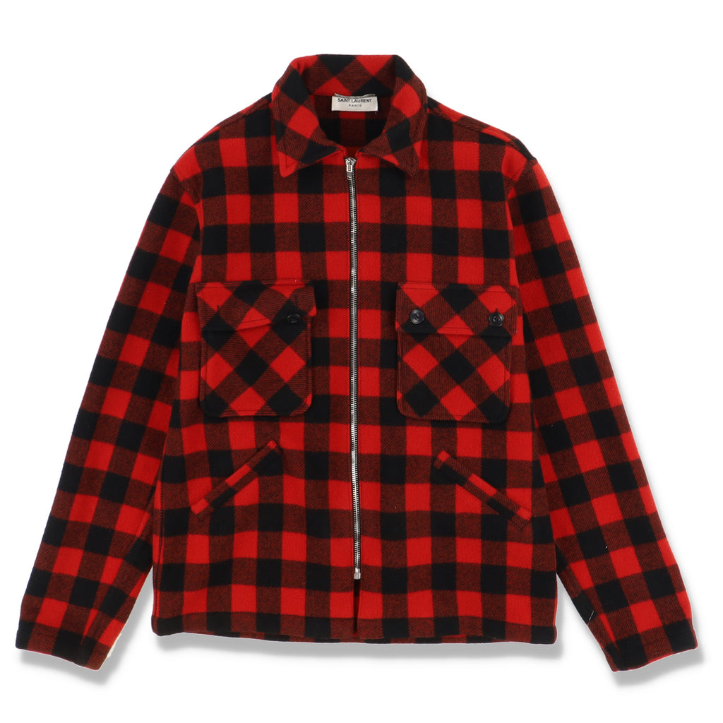 Saint Laurent Paris Black and Red Lumberjack Virgin Wool Trapper Jacket
