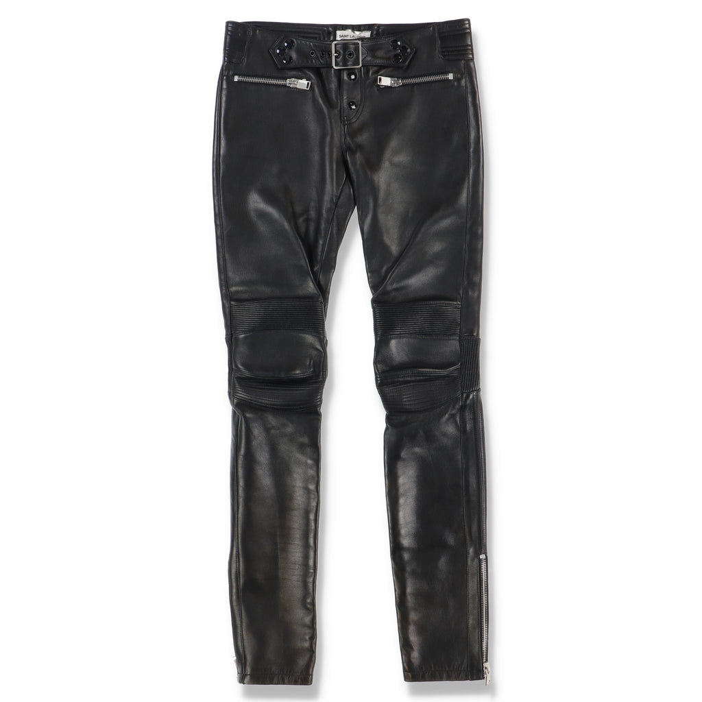Saint Laurent Paris Black Ribbed Multi Zip Leather Biker Pants
