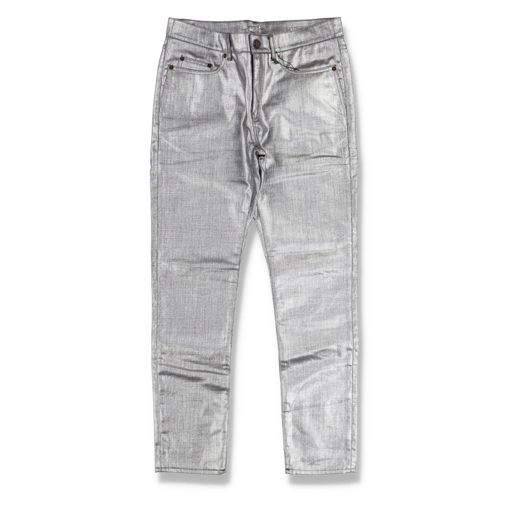 Saint Laurent Paris D02 Metallic Silver Laminated Skinny Jeans