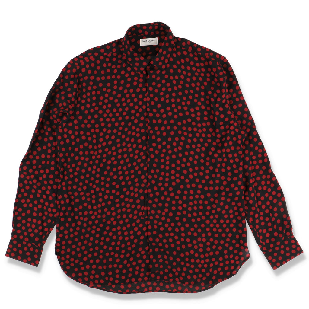 Saint Laurent Paris Black and Red Polka Dot Silk Shirt