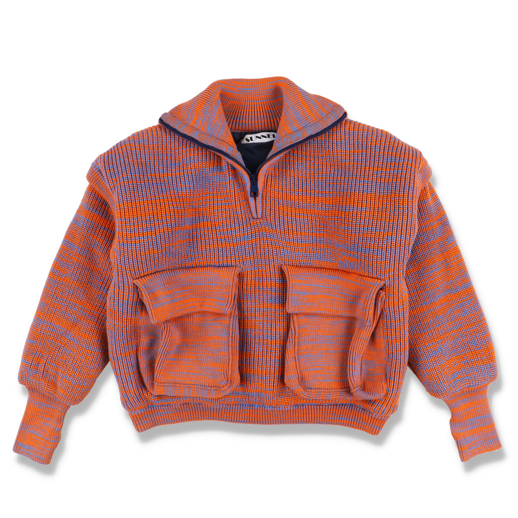 Sunnei Orange Padded Convertible Half-Zip Oversized Sweater