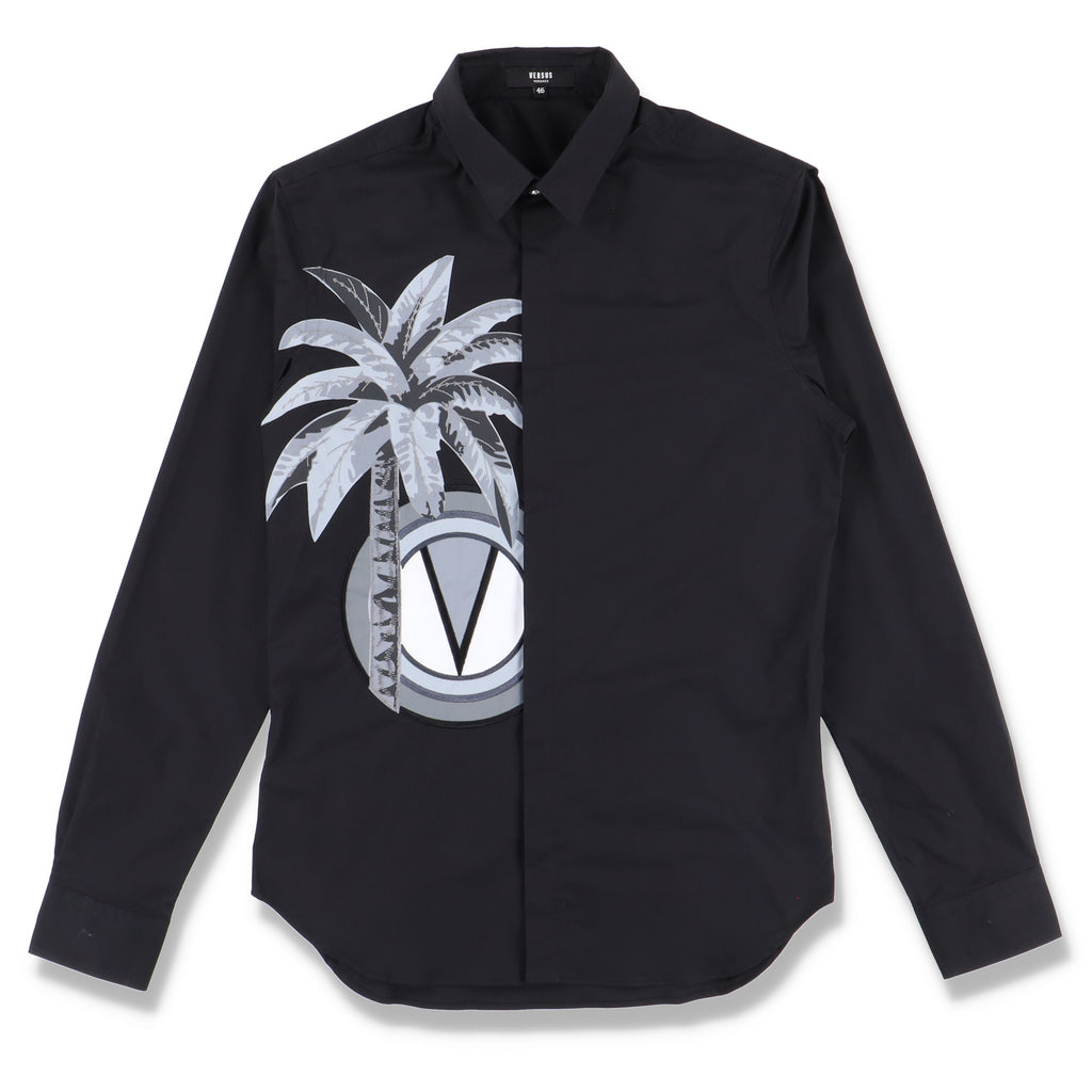 Versace Versus Black Palm Tree Logo Embroidered Shirt