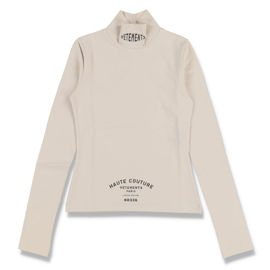 Vetements Beige Haute Couture Logo Fitted Turtleneck Top