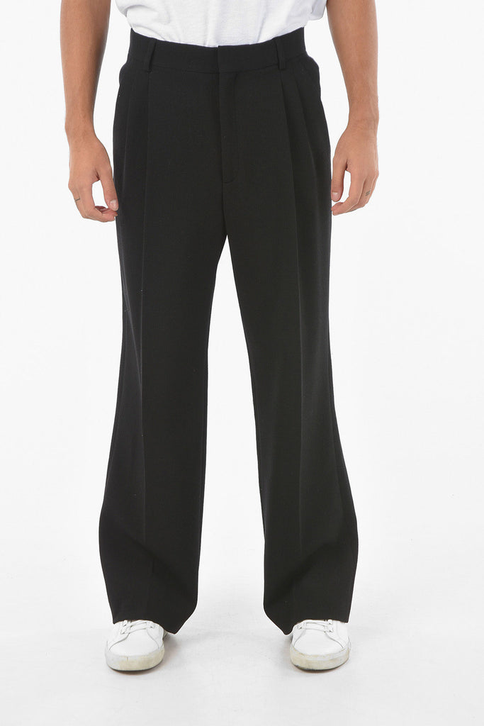 Casablanca Black High-Waisted Merino Wool Pleated Trousers