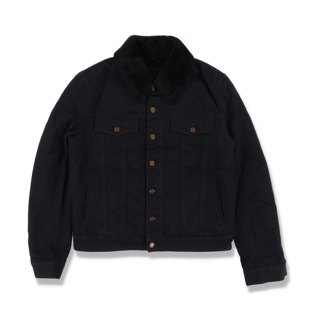 Saint Laurent Paris Black Shearling Denim Trucker Jacket