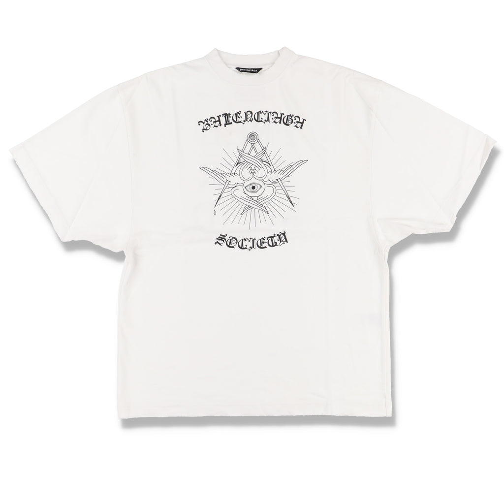 Balenciaga White Gothic Logo Distressed T-Shirt
