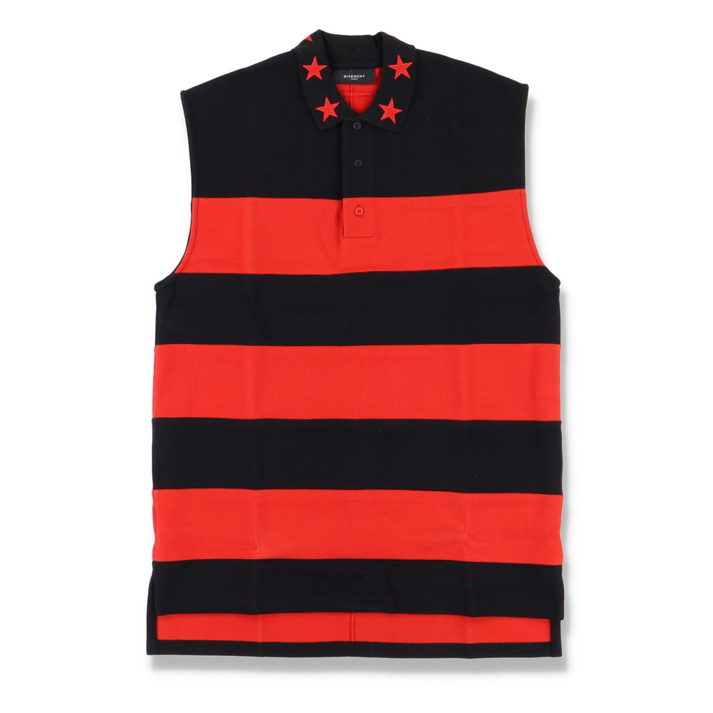 Givenchy Black and Red Stars and Stripes Sleeveless Polo