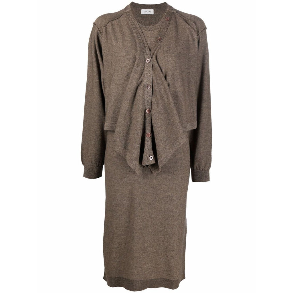 Lemaire Brown Cardigan-Overlay Knitted Dress