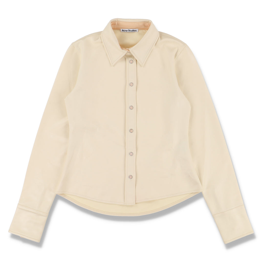 Acne Studios Beige Thick Satin Shirt with Paint Splatter Buttons
