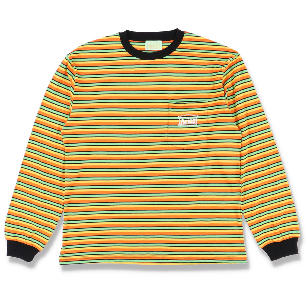 Aries Yellow Striped Pocket Logo Long Sleeve T-Shirt