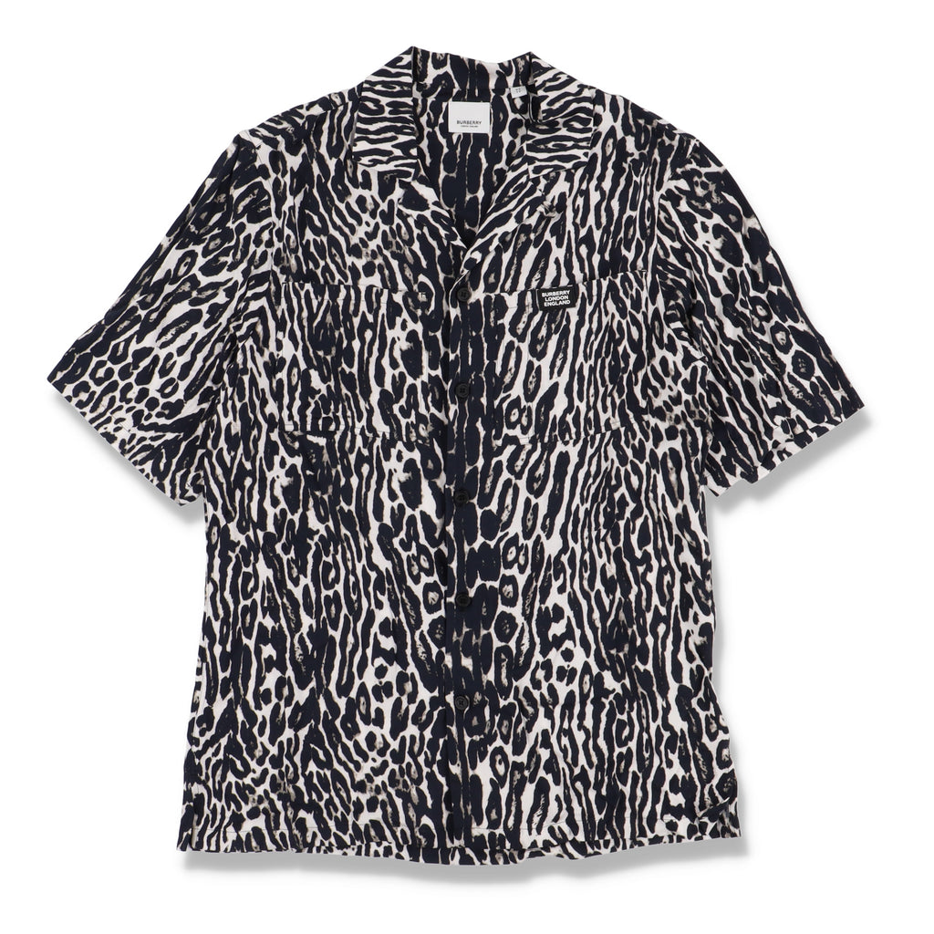 Burberry Leopard Print Viscose Logo Short Sleeve Shirt