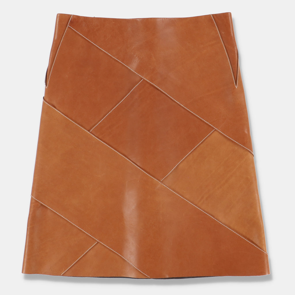 Bottega Veneta Brown Intrecciato Weave Leather Midi Skirt