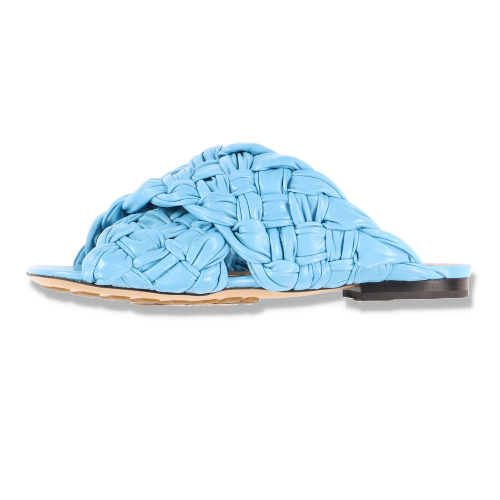 Bottega Veneta Blue BV Board Intrecciato Flat Sandals