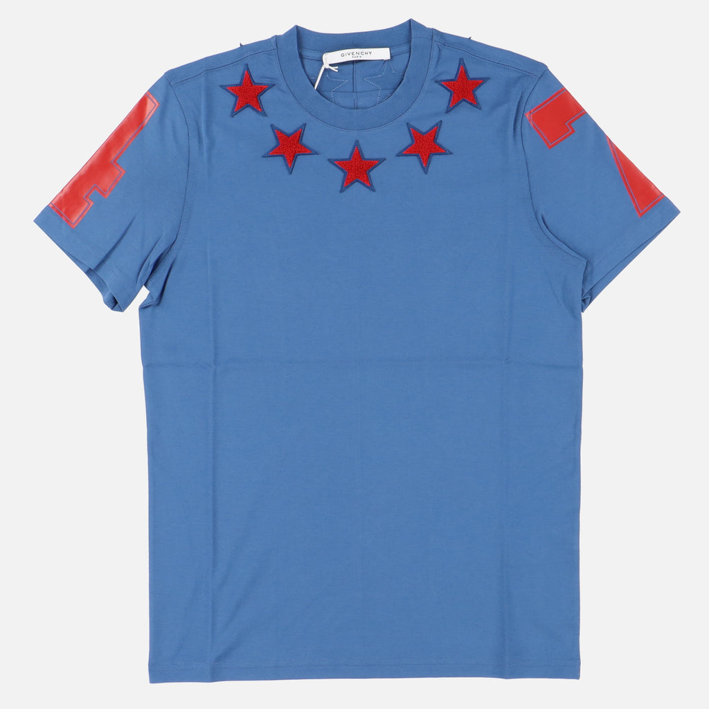Givenchy Blue and Red Felt 5 Stars T-Shirt