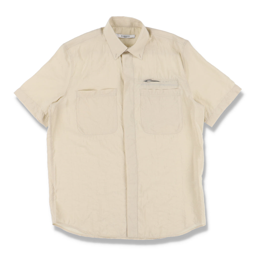 Givenchy Biege Dry Silk Zipped Pocket Short Sleeve Shirt