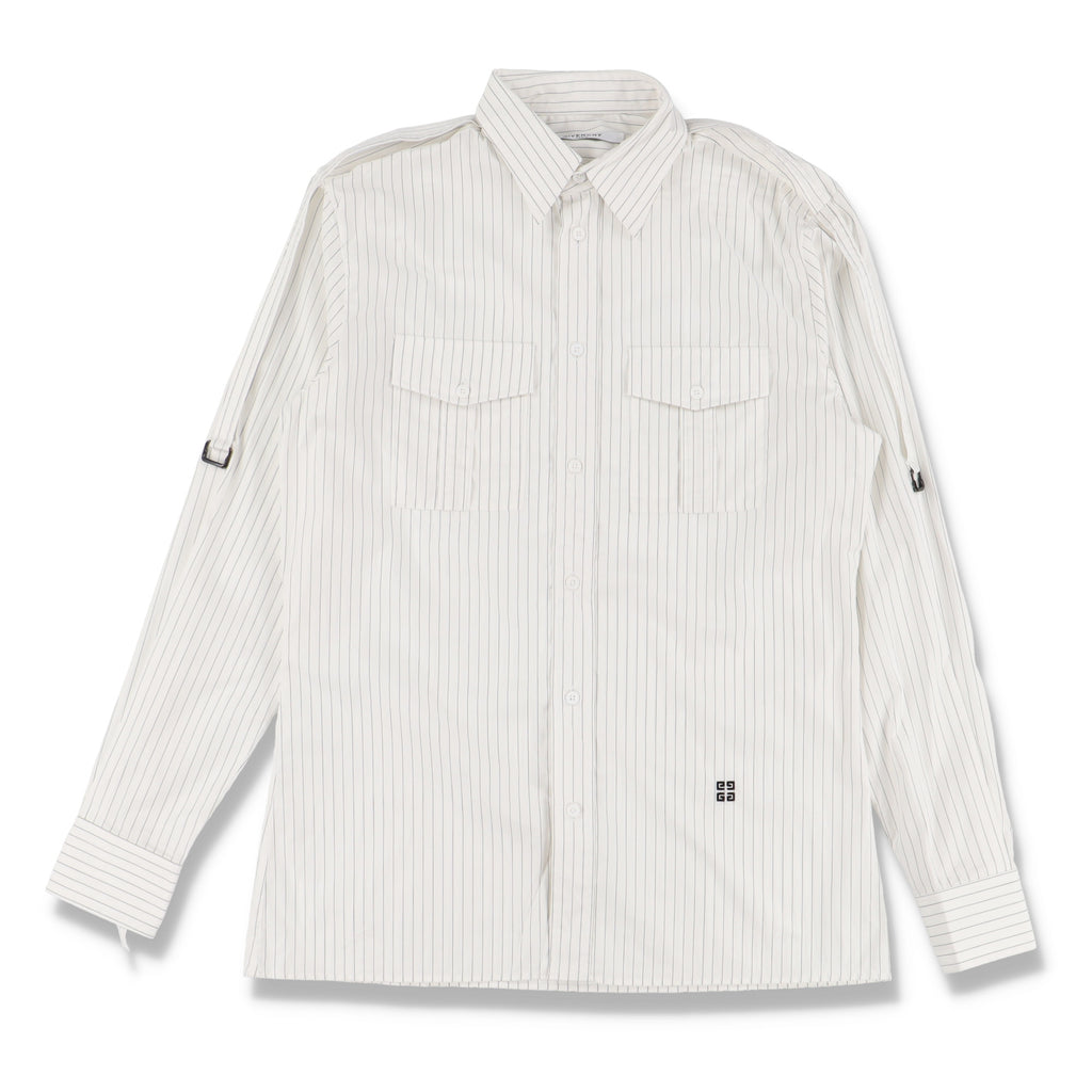Givenchy White Embroidered 4G Pin Stripe Shirt