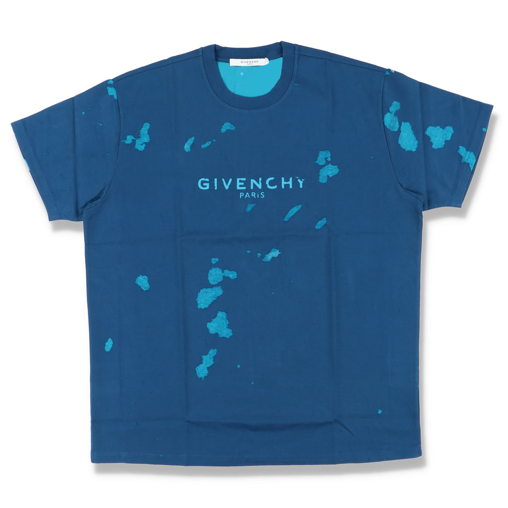 Givenchy Blue Destroyed Blurred Logo T-Shirt