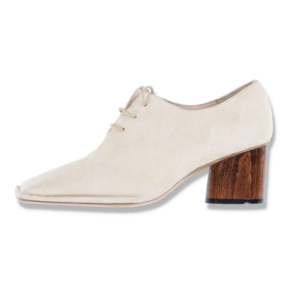 Jacquemus Cream Suede Heeled Lace-up Pumps