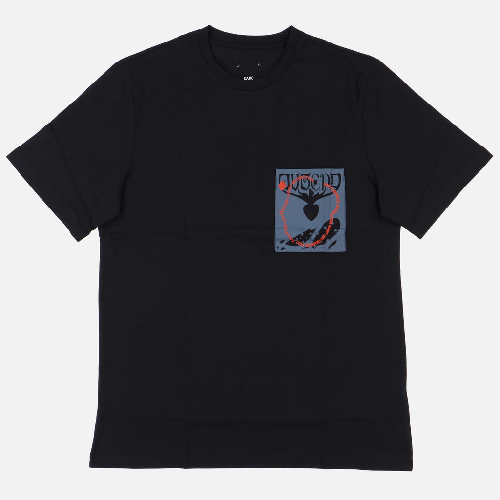 Oamc Black Jugend Pocket Print T-Shirt