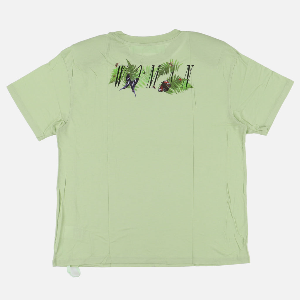 Off-White Green Woman Floral Shoulder Pad T-Shirt