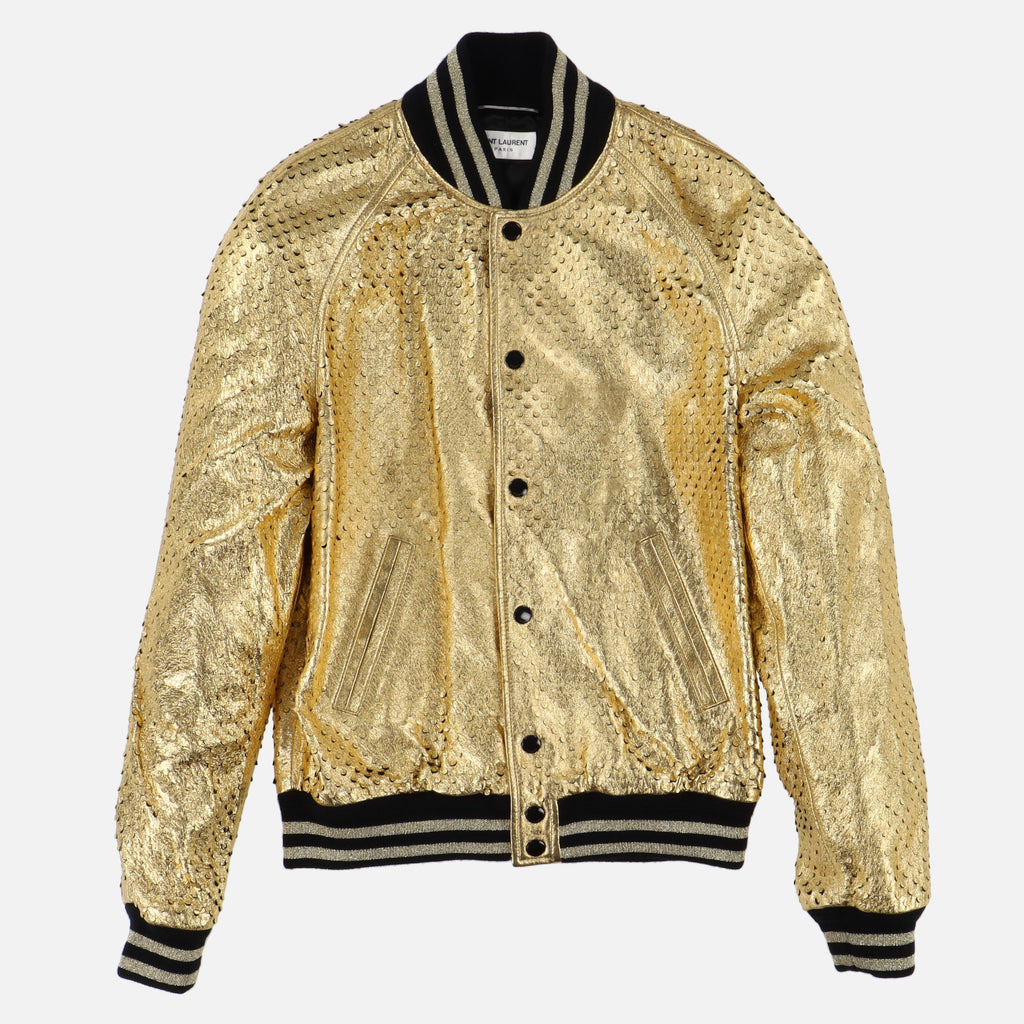 Saint Laurent Paris Gold Perforated Leather Teddy Jacket