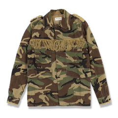 Saint Laurent Paris Camo Military Western Jacket with Gold Fringes