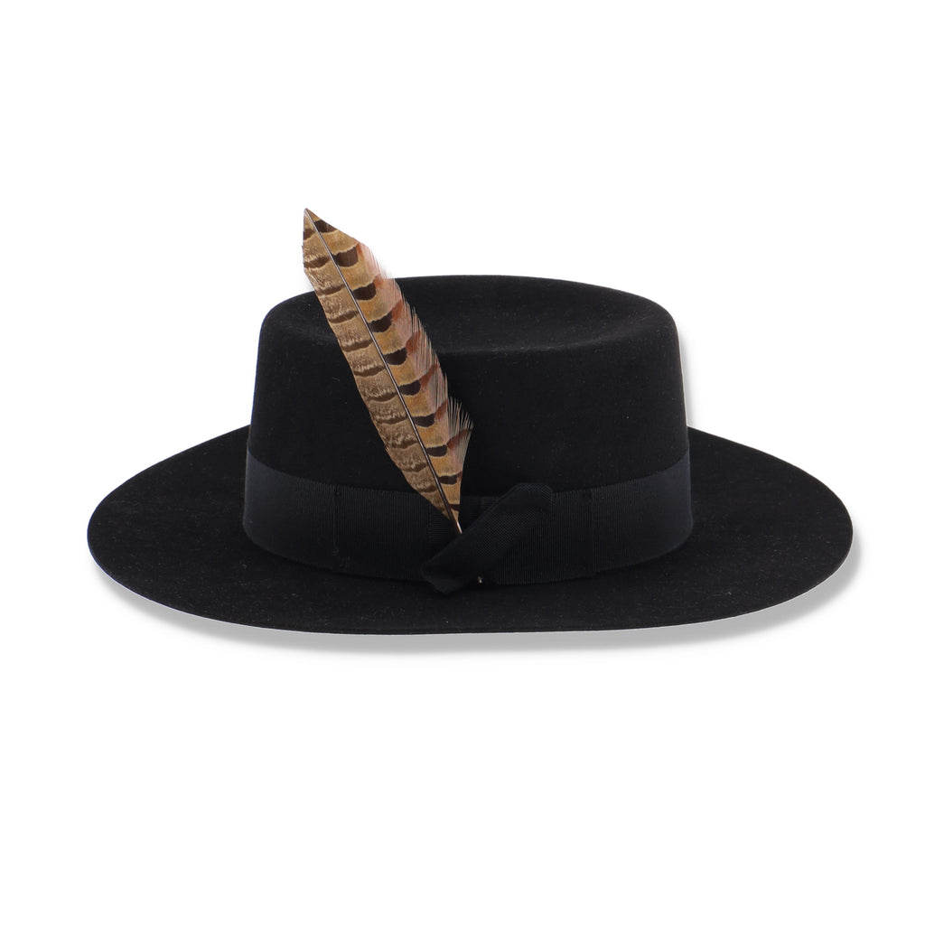 Saint Laurent Paris Black Runway Rabbit Felt Hat with Feather
