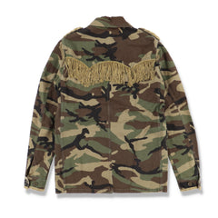 Saint Laurent Paris Camo Military Western Jacket with Gold Fringes