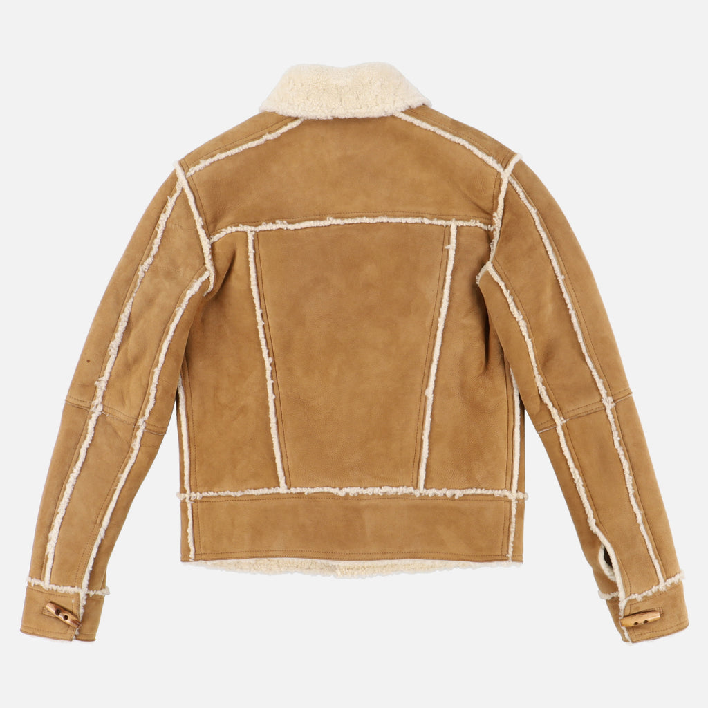 Saint Laurent Paris Shearling Contrast Trim Suede Toggle Coat