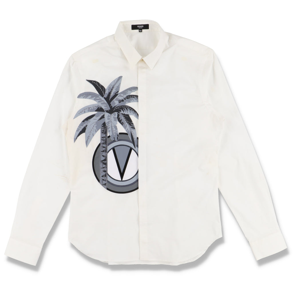 Versace Versus White Palm Tree Logo Embroidered Shirt