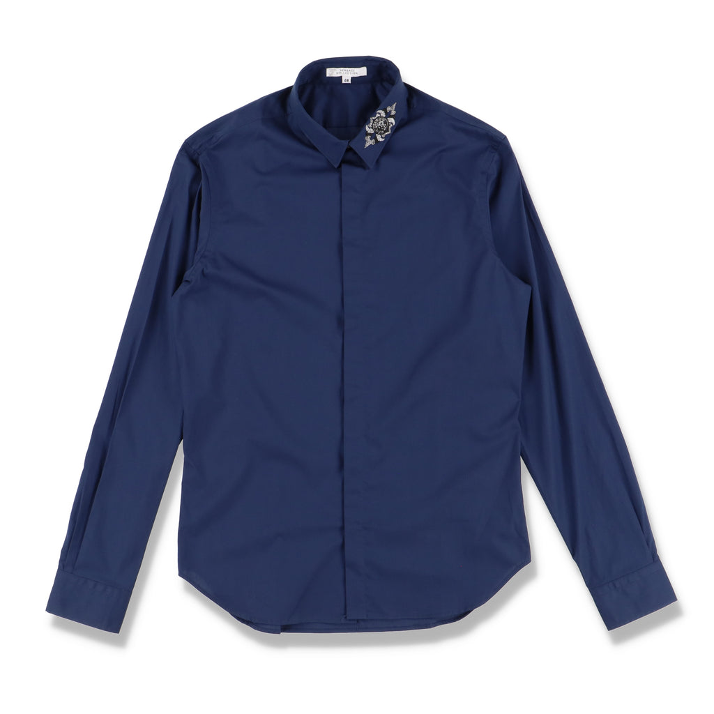 Versace Versus Blue Lion Collar Embellished Shirt